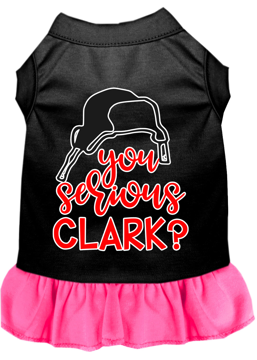You Serious Clark? Screen Print Dog Dress Black with Bright Pink XXL